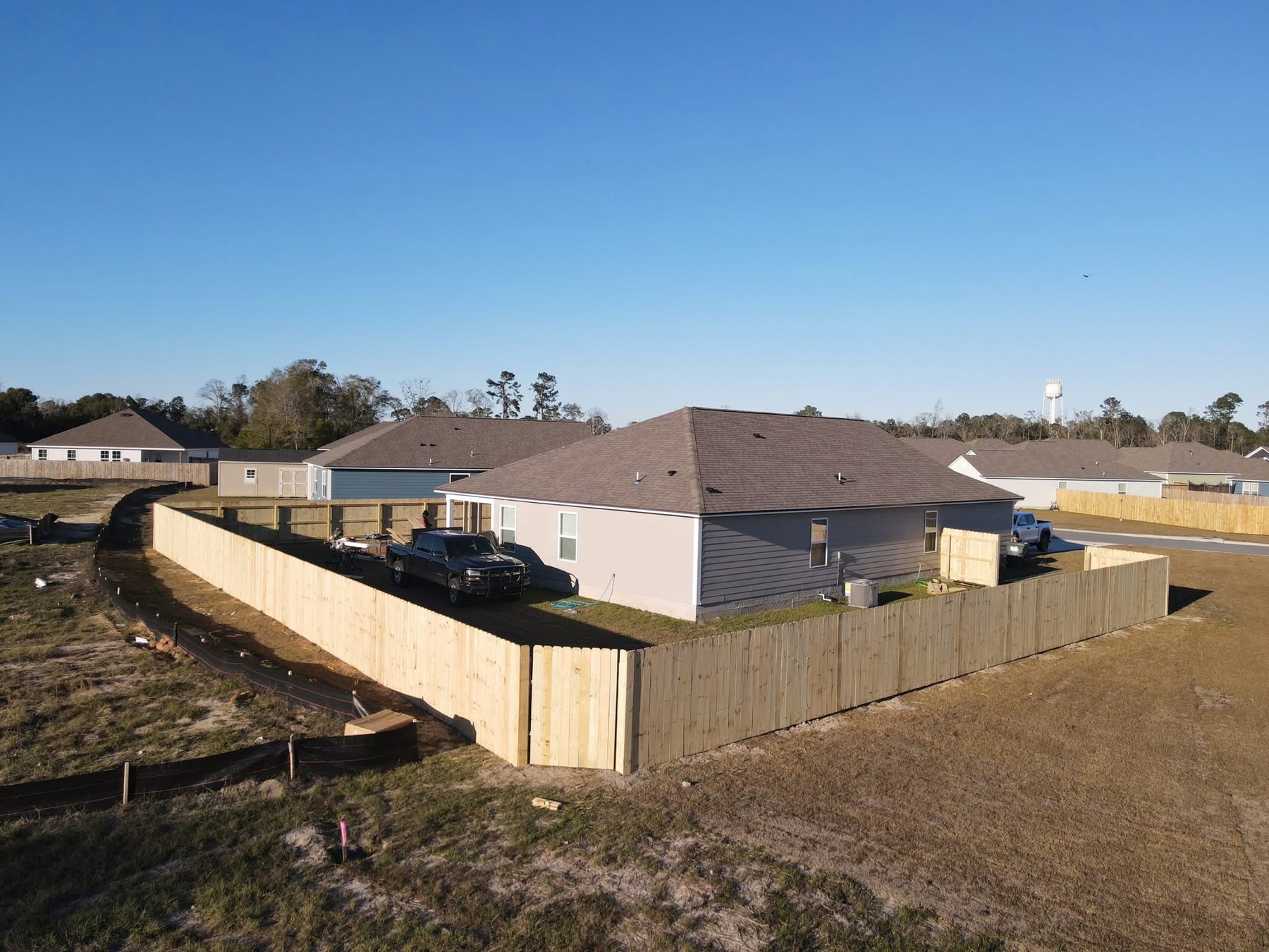 Board privacy fence with double gate