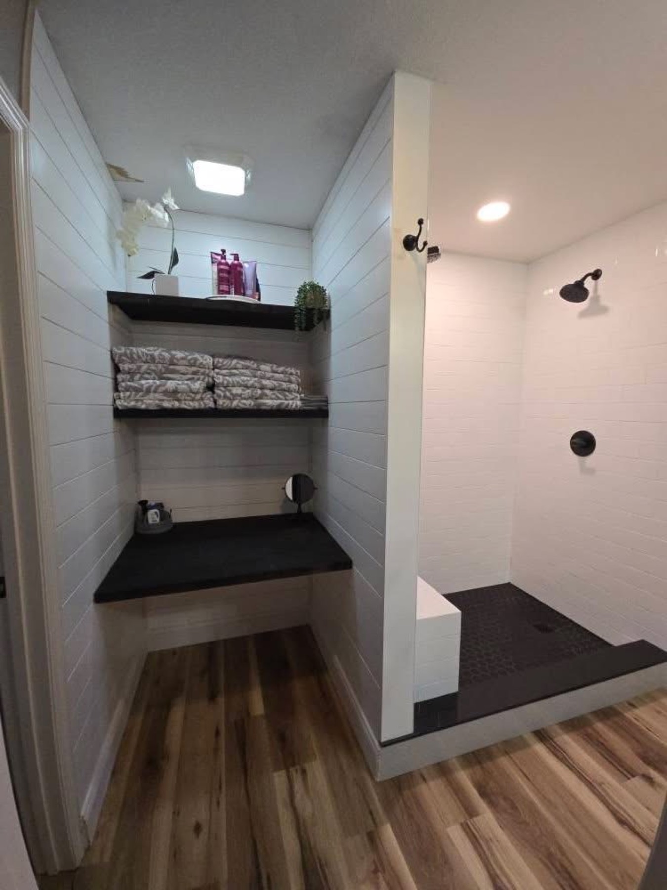 Shiplap walls and the finished shower