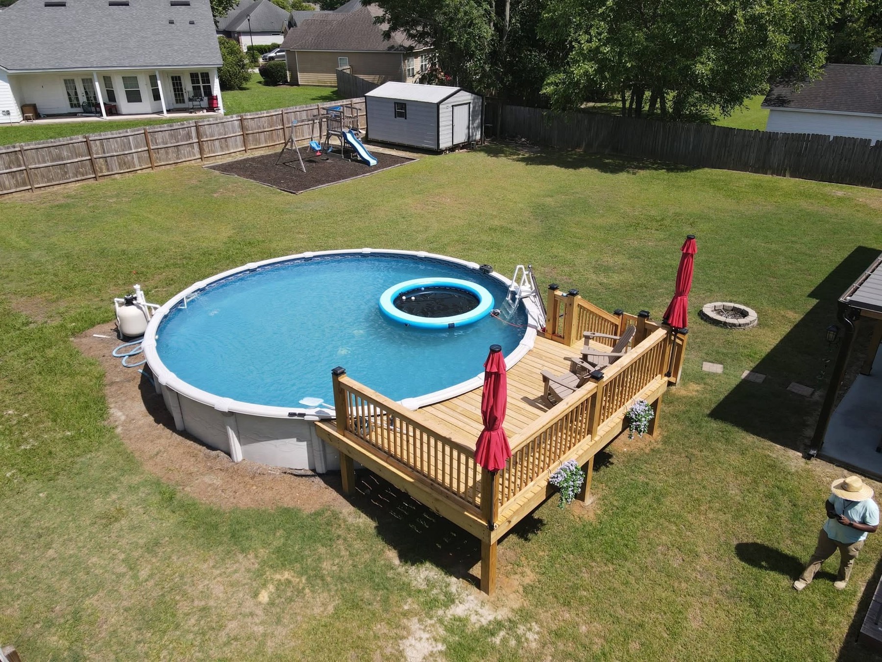 Wrap-around deck on an above-ground pool